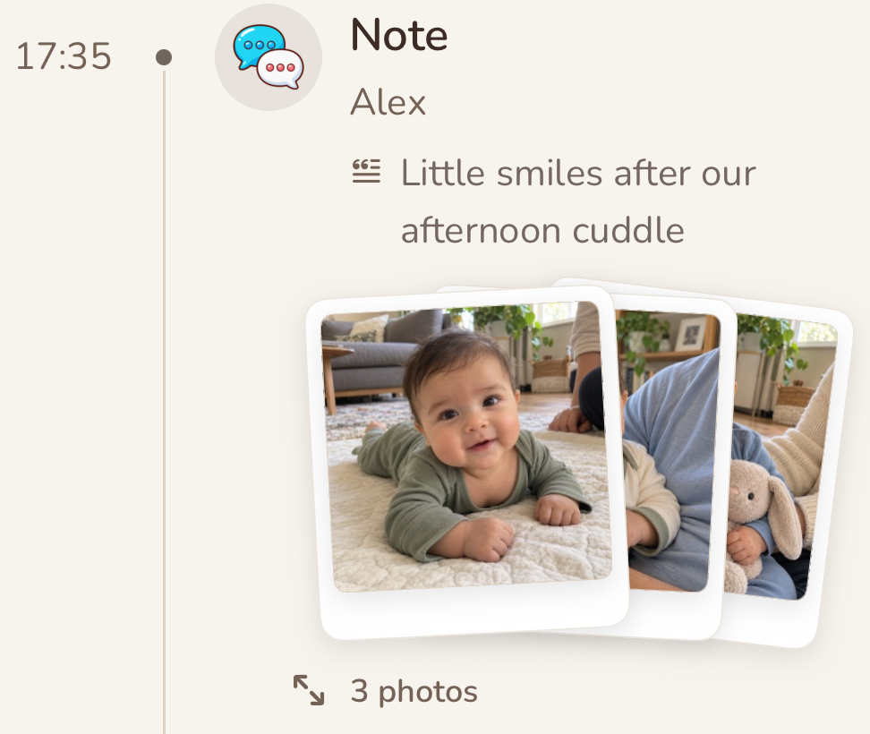 Note by Alex: Little smiles after our afternoon cuddle. Three attached photos in the same entry.